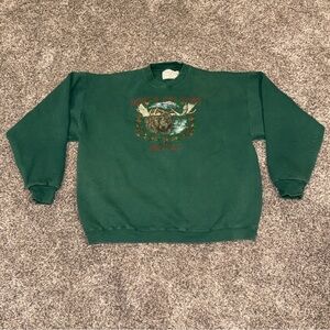 VTG Galt Sand North Country Holiday Moose Sweatshirt Adult Large Green Made USA